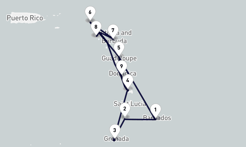 14 days, round-trip Southern Caribbean 15日間