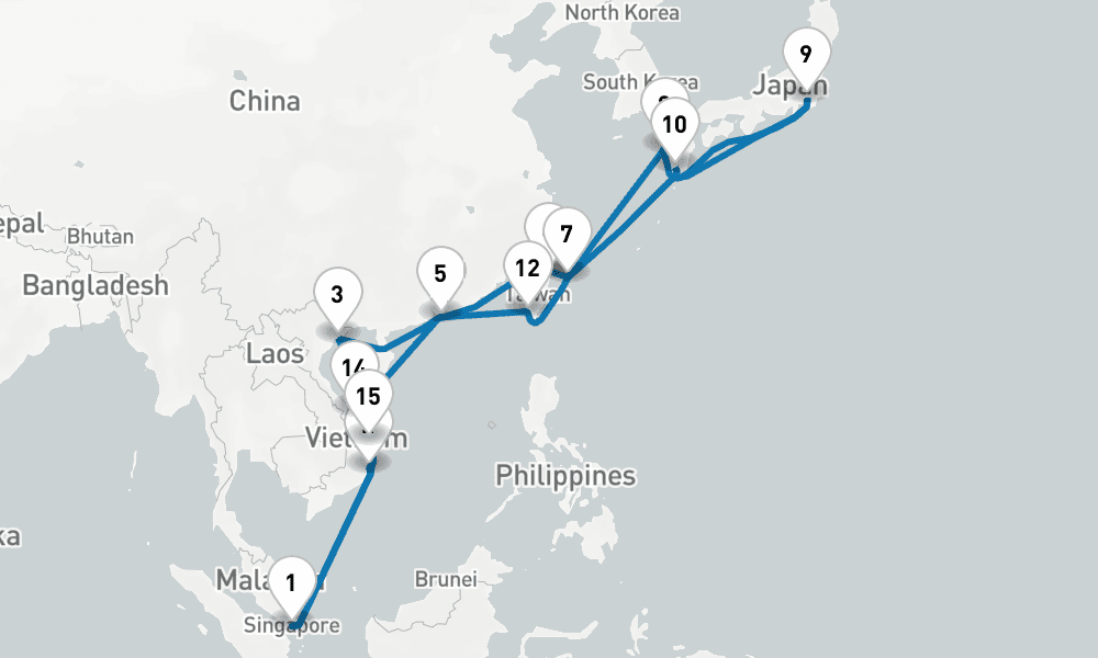 28 days, round-trip Japan Southeast Asia Grand Adventure 29日間