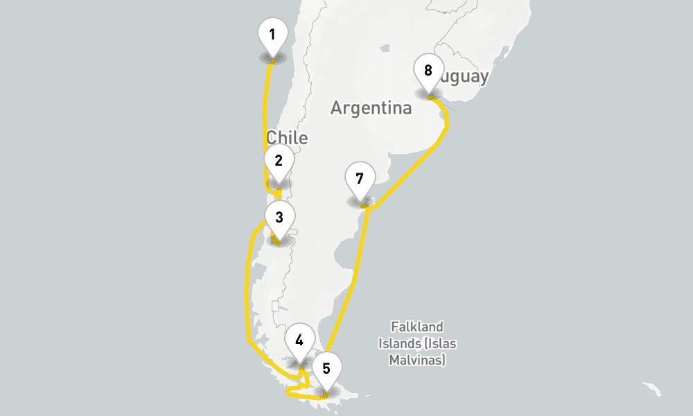 14 days, one-way from San Antonio to Buenos Aires 15日間