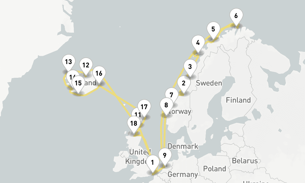 28 days, round-trip Norwegian Fjords Icelandic Intrigue 29日間