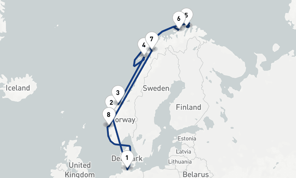 14 days, round-trip Norwegian Fjords 15日間