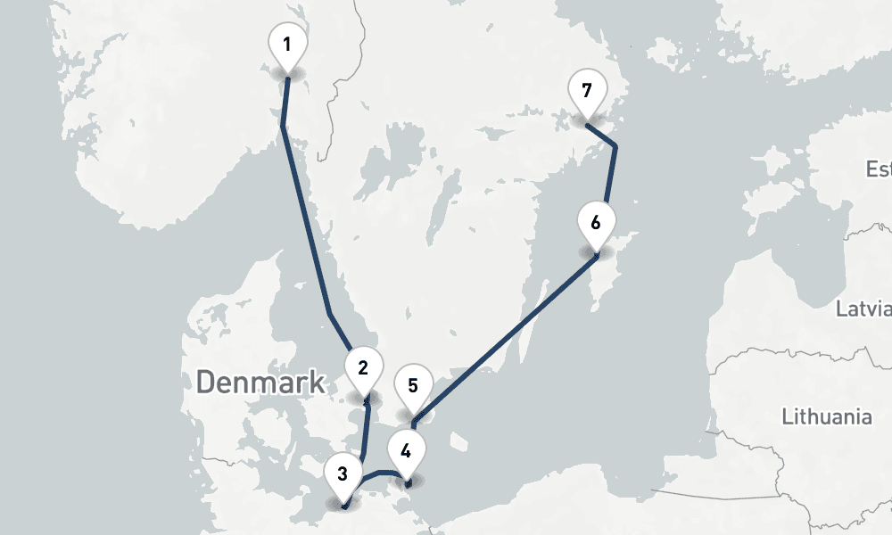 7 days, one-way from Oslo to Stockholm 8日間