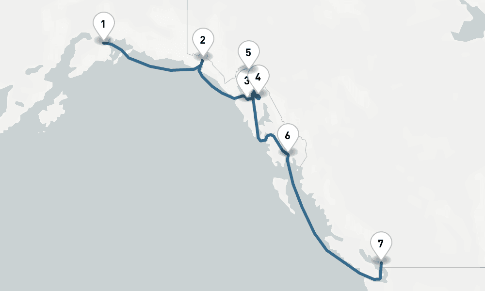 7 days, one-way from Whittier to Vancouver 8日間