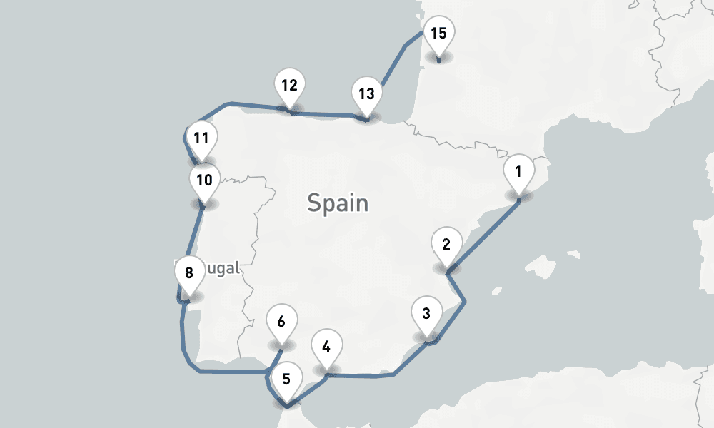 16 days, one-way from Barcelona to Bordeaux 17日間