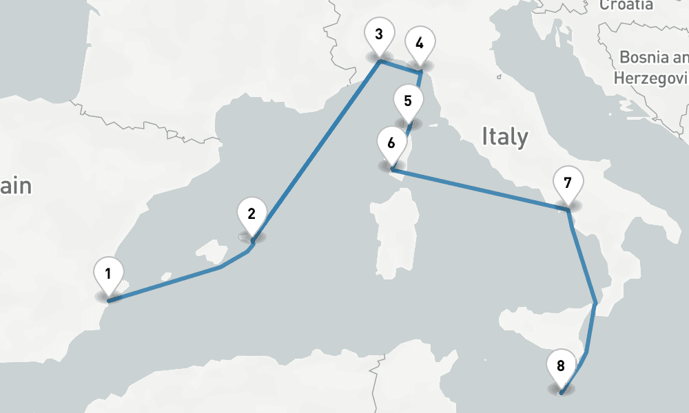11 nights / 12 days, one-way from Alicante to Valletta