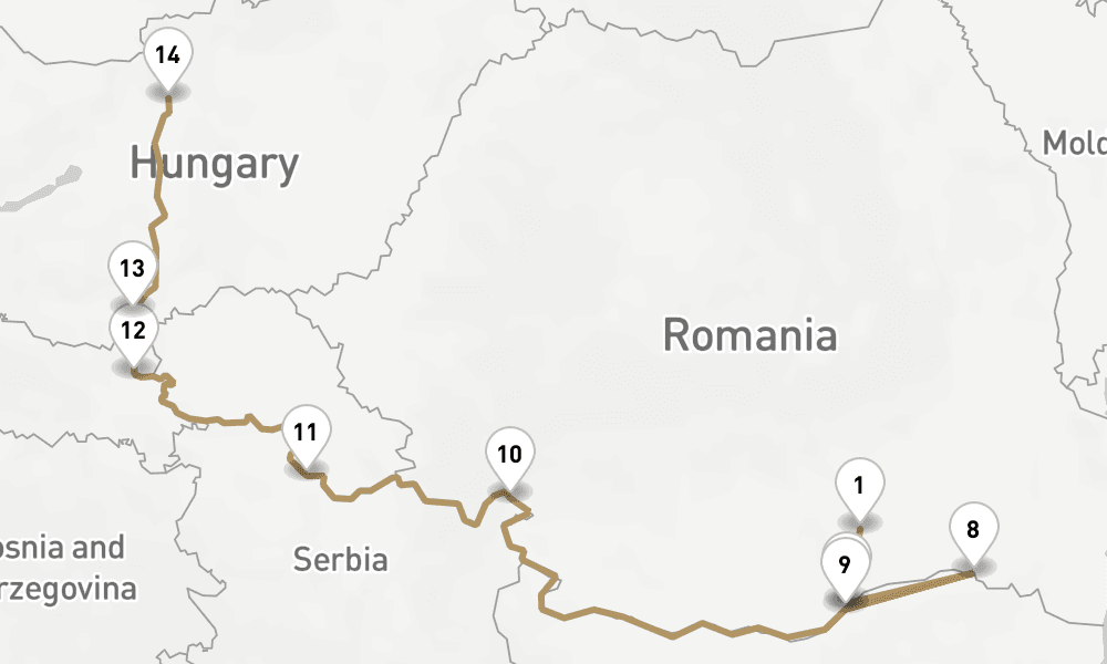 12 nights / 13 days, one-way from Bucharest to Budapest