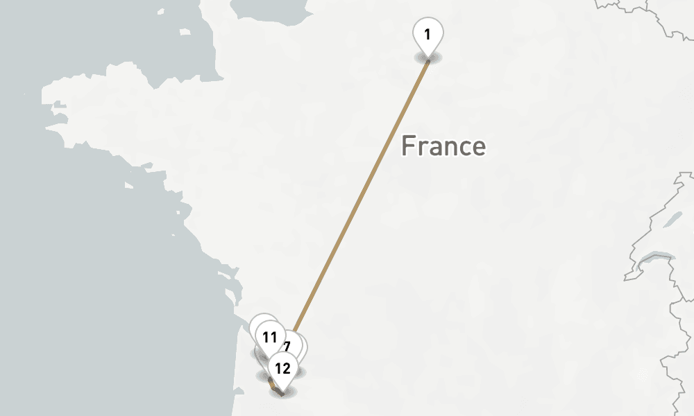 9 nights / 10 days, one-way from Paris to Bordeaux