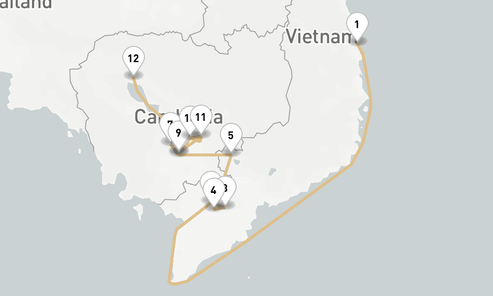 7 nights / 8 days, one-way from Phu My (Ho Chi Minh City / Saigon, Vietnam) to Siem Reap