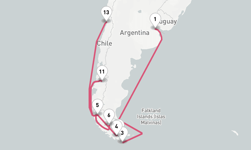 12 nights / 13 days, one-way from Buenos Aires to Valparaiso (Santiago, Chile)