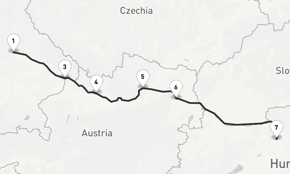 7 nights / 8 days, one-way from Regensburg to Budapest