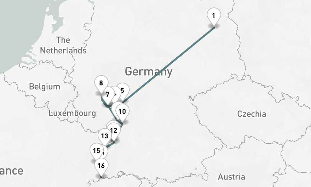 13 nights / 14 days, one-way from Berlin to Basel