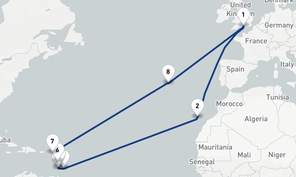 24 nights / 25 days, Southampton (England) Round trip