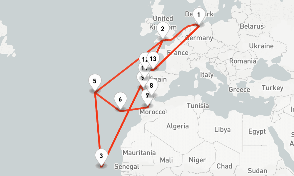 21 nights / 22 days, Hamburg Round trip