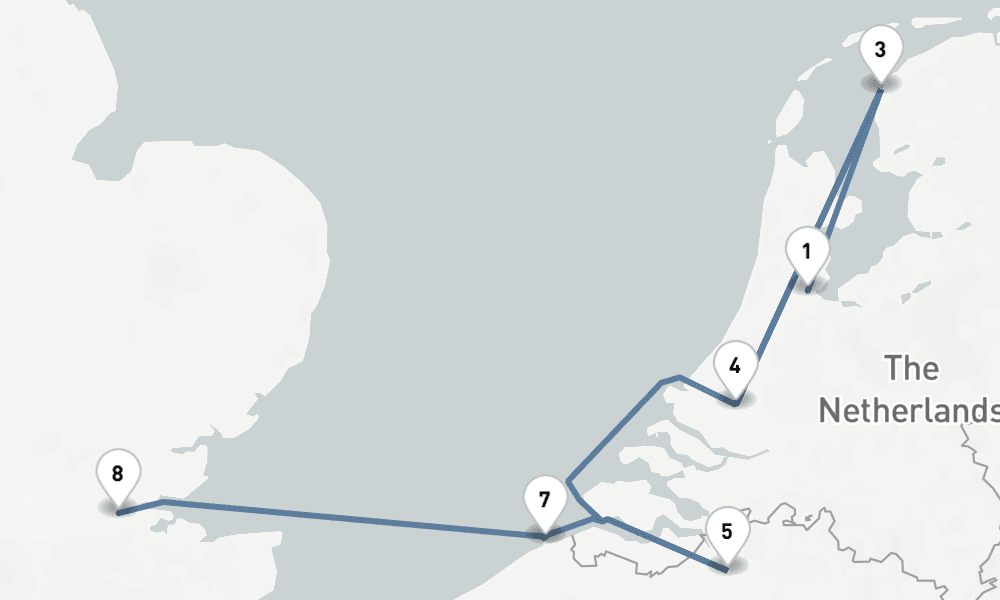 7 nights / 8 days, one-way from Amsterdam (Holland) to Tilbury (London, England)