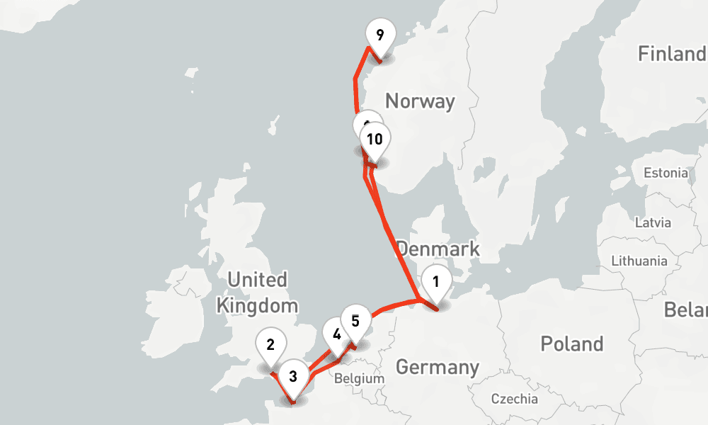 14 nights / 15 days, Hamburg Round trip