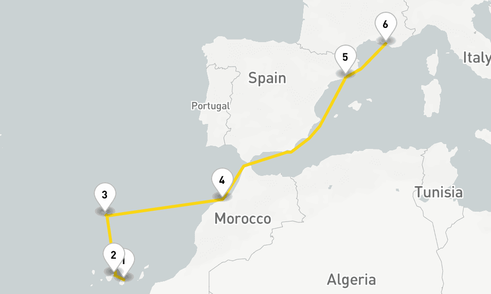 7 days, one-way from Las Palmas de Gran Canaria to Marseille 8日間