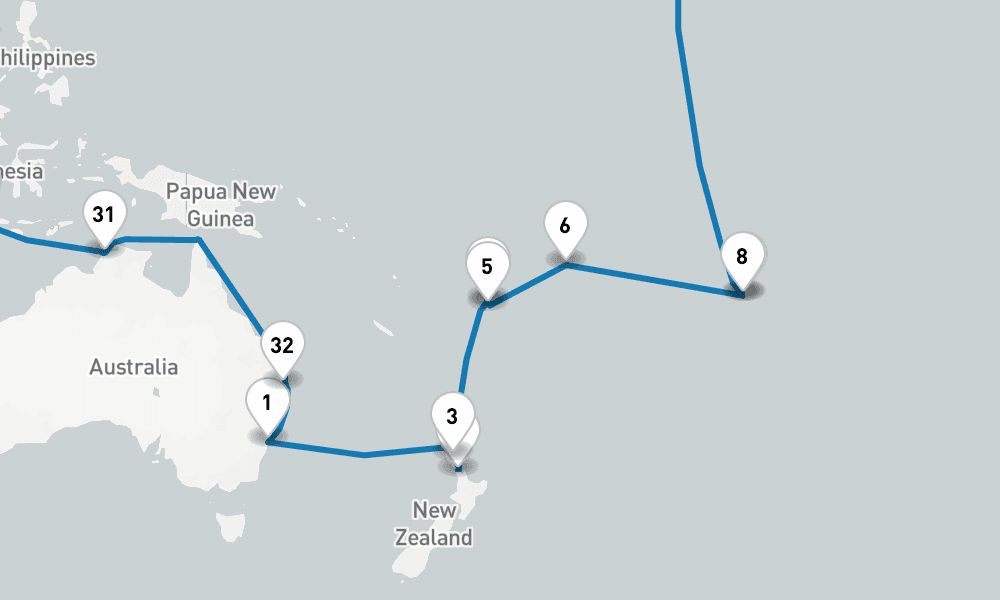 79 days, round-trip Circle Pacific Roundtrip Sydney 80日間