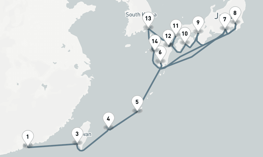 21 days, one-way from Hong Kong to Tokyo 22日間