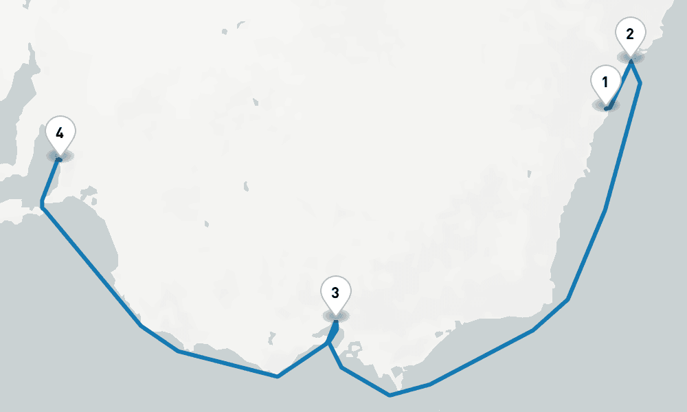 6 days, one-way from Sydney to Adelaide 7日間