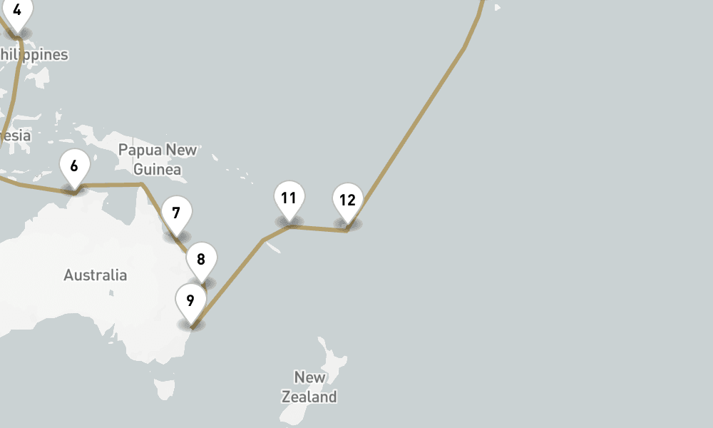 42 days, one-way from Singapore to Los Angeles 43日間