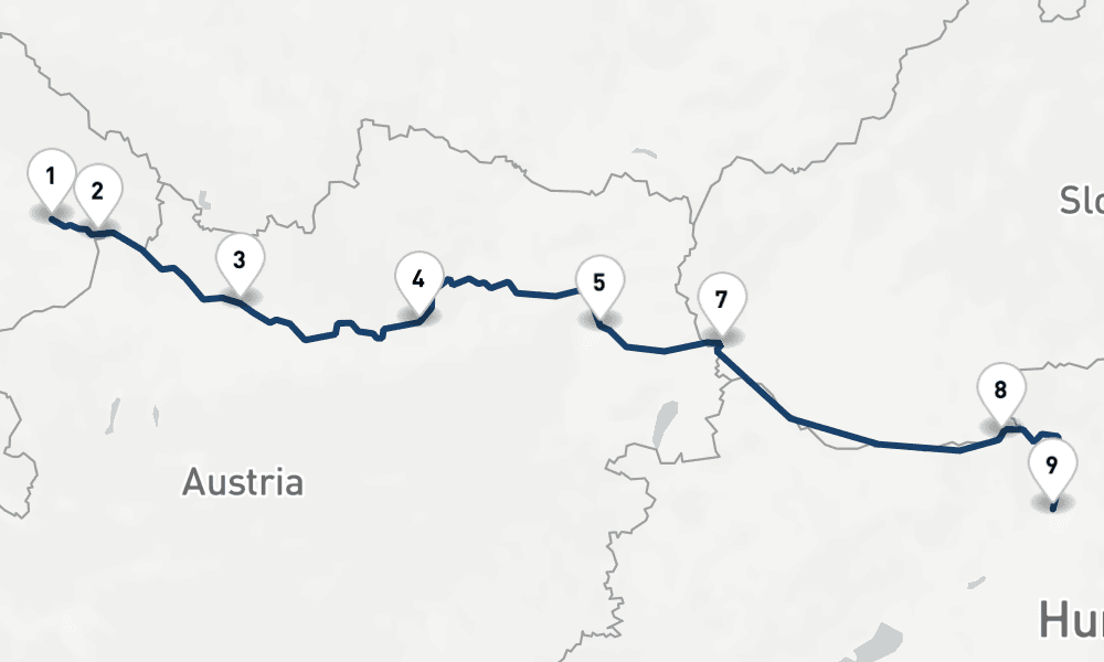 9 days, one-way from Vilshofen an der Donau to Budapest 10日間