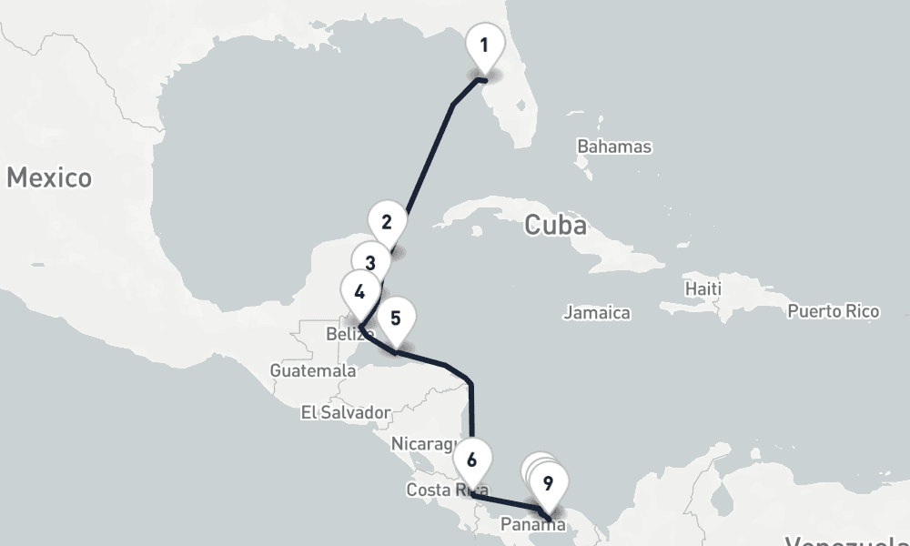 10 days, one-way from Tampa to Panama City 11日間