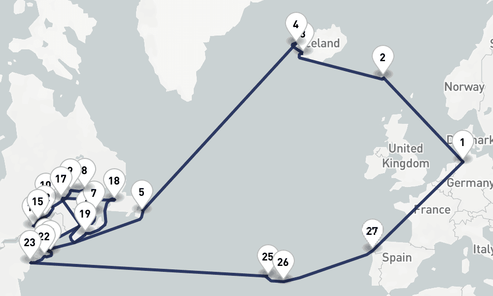 50 days, round-trip Die grose Herbstreise in 50 Tagen mit MS Amera 51日間