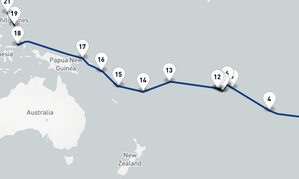47 days, one-way from San Antonio to Manila 48日間