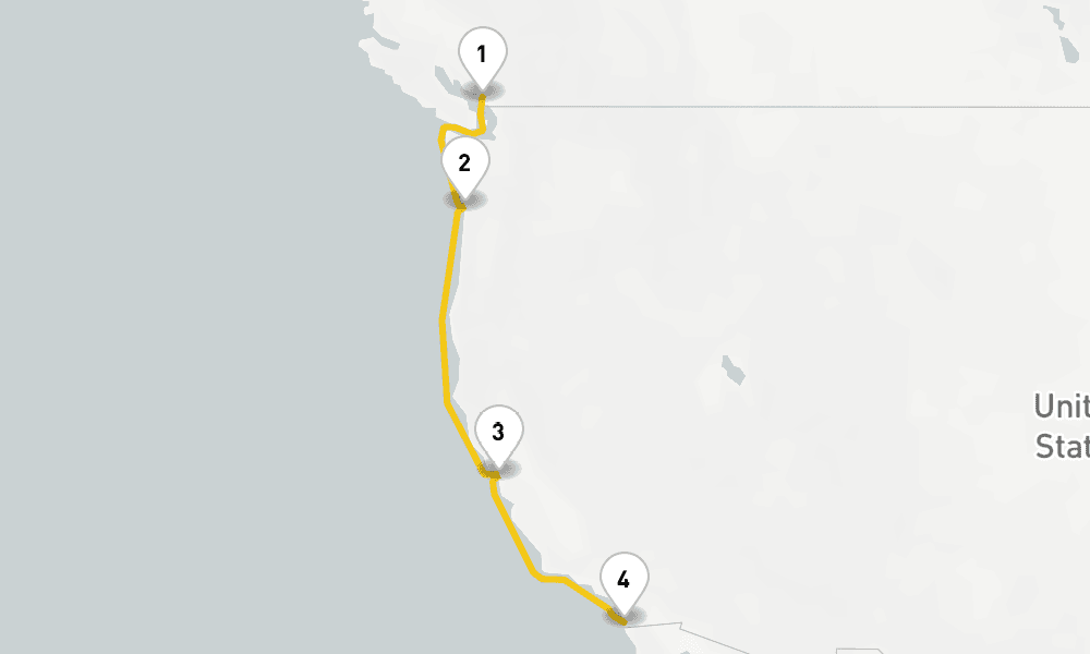 5 days, one-way from Vancouver to San Diego 6日間