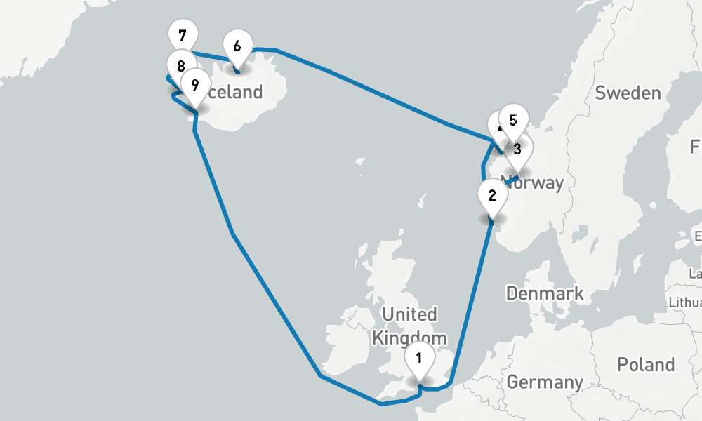 14 days, round-trip Iceland Norway 15日間