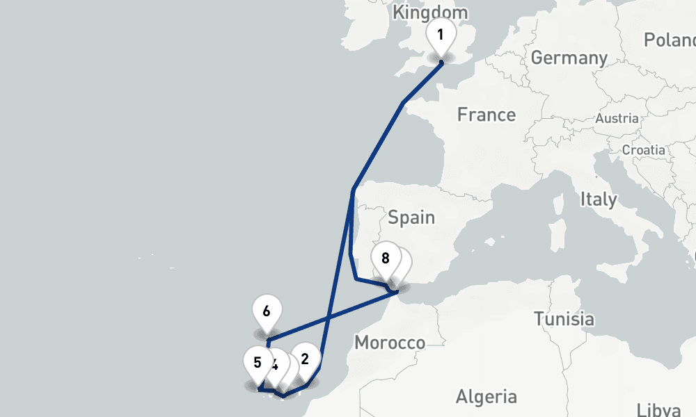 14 days, round-trip Spain Madeira And Canary Islands 15日間