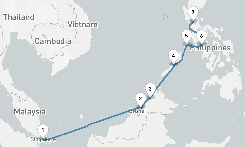 10 days, one-way from Singapore to Manila 11日間
