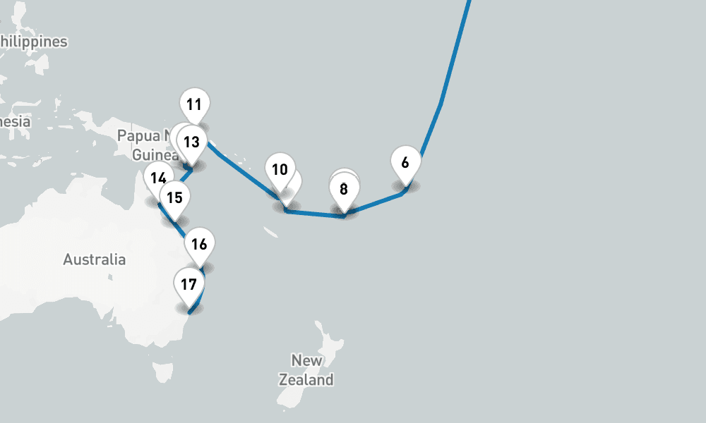 37 days, one-way from Los Angeles to Sydney 38日間