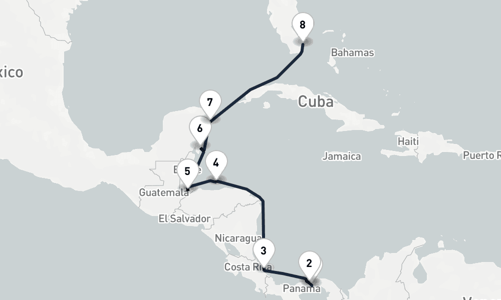 10 days, one-way from Panama City to Miami 11日間