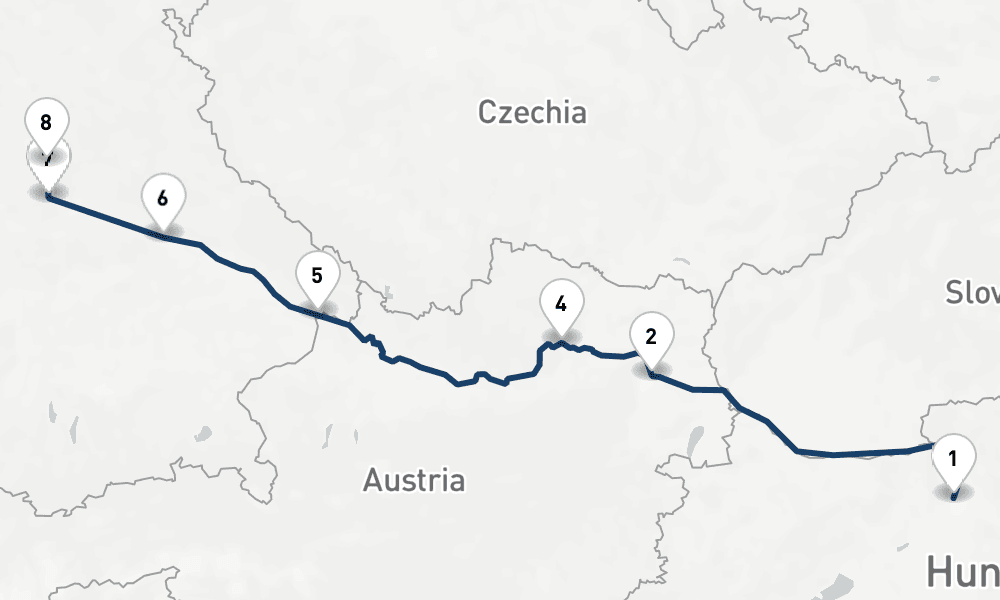 7 nights / 8 days, one-way from Budapest to Nuremberg