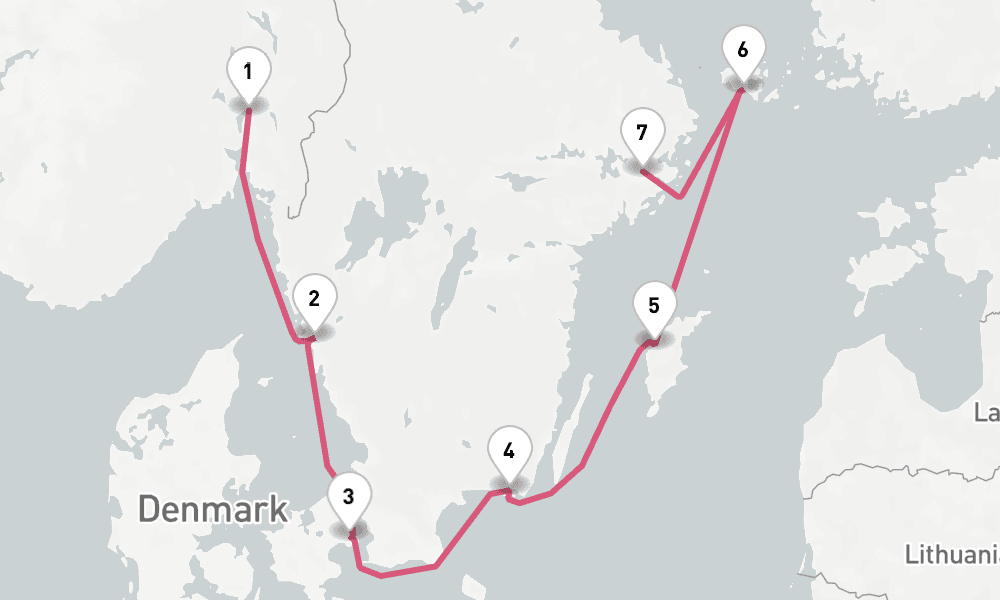 7 nights / 8 days, one-way from Oslo to Stockholm