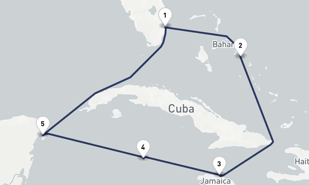 7 days, round-trip Western Caribbean Greater Antilles Mexico 8日間