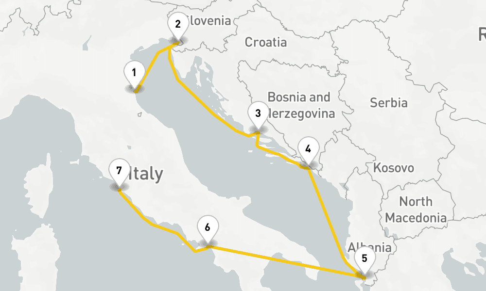 7 days, one-way from Ravenna to Civitavecchia-Rome 8日間