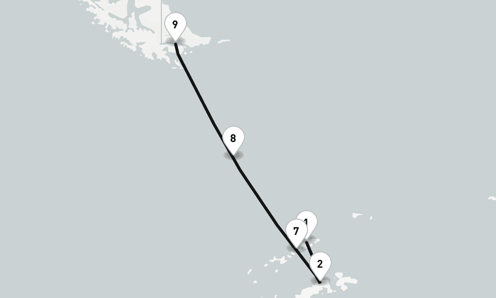 9 days, one-way from King George Island Antarctica to Puerto Williams 10日間