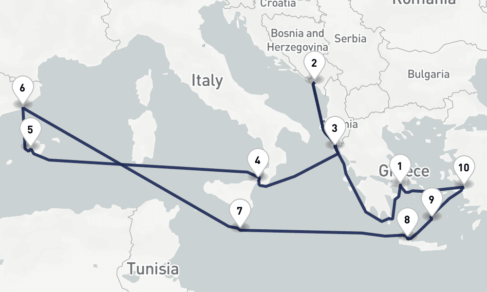 14 days, round-trip Greece, Sicily, Spain Malta Collectors Voyage 15日間
