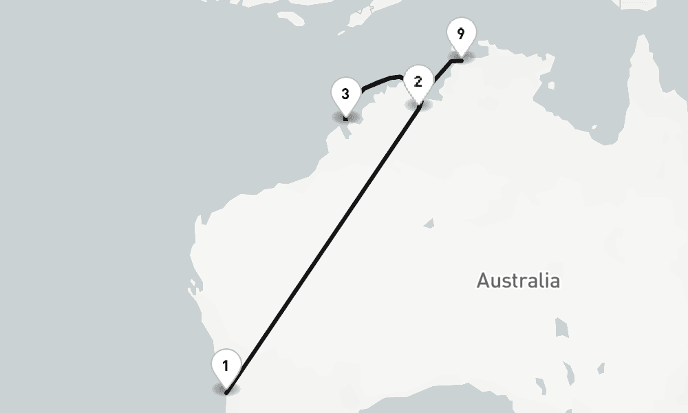 17 days, one-way from Fremantle to Darwin 18日間