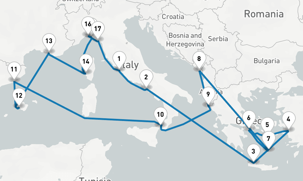 21 days, round-trip The Best of the Mediterranean 22日間