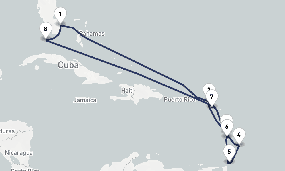 12 days, round-trip Eastern Caribbean Barbados, St. Lucia St. Kitts 13日間