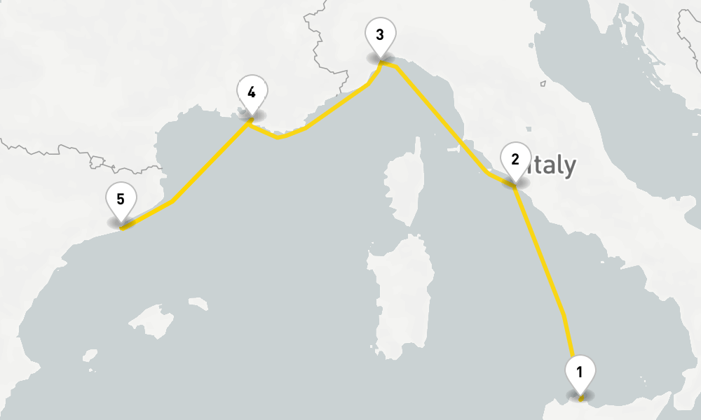 5 days, one-way from Palermo to Marseille 6日間