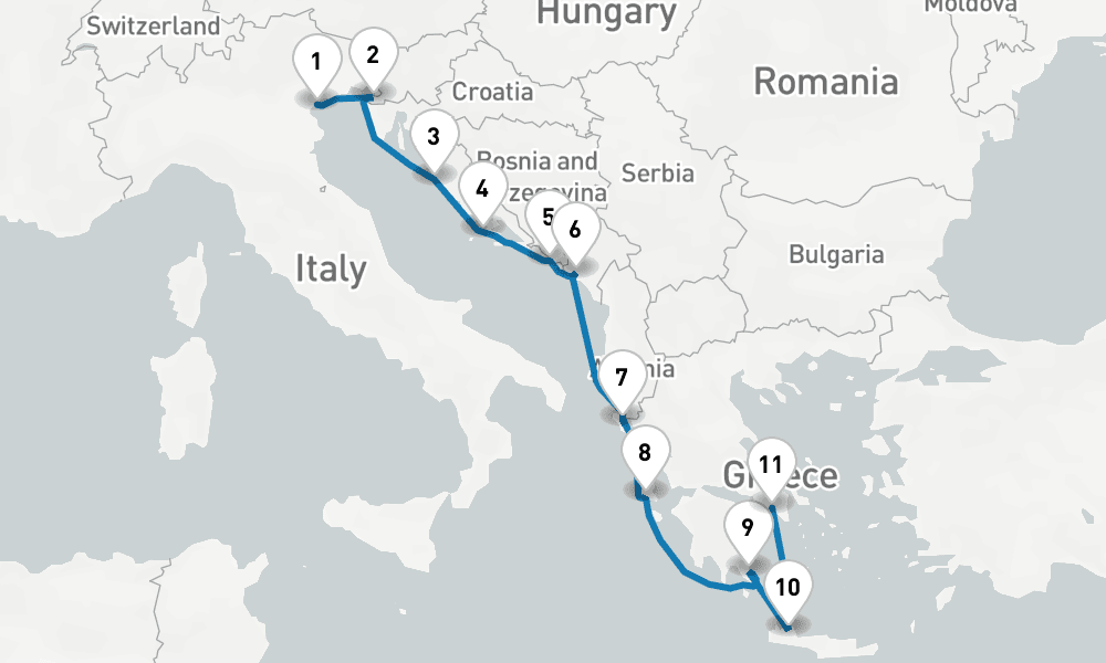10 days, one-way from Venice to Piraeus-Athens 11日間