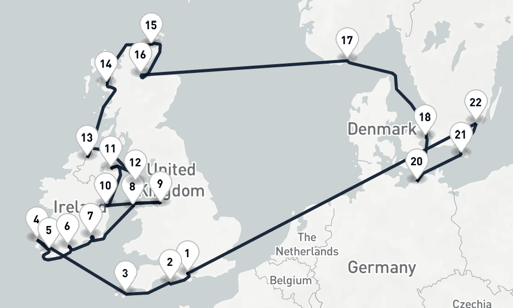 25 days, round-trip British Isles Eclipse London to London 26日間