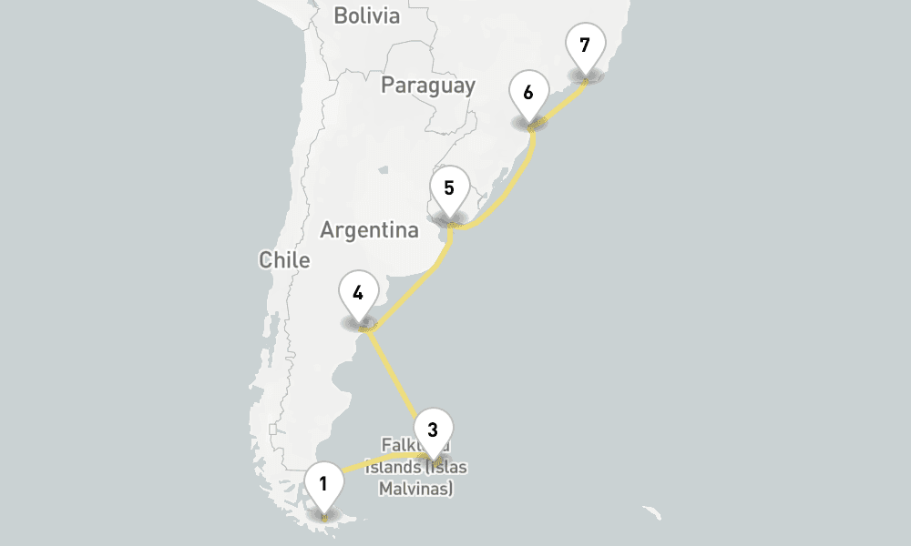 24 days, one-way from Ushuaia to Rio de Janeiro 25日間