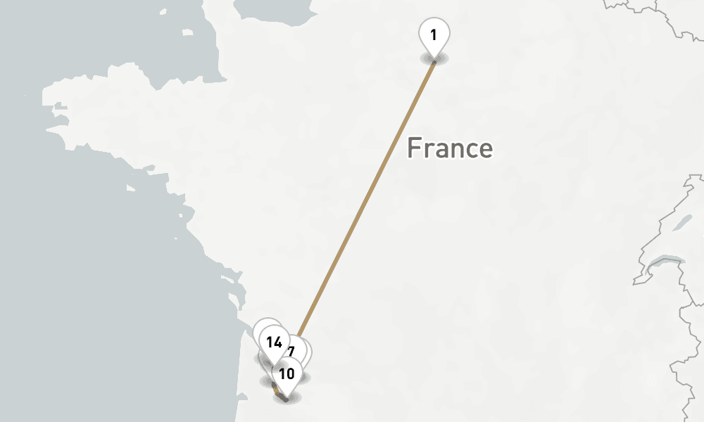 12 nights / 13 days, one-way from Paris to Bordeaux