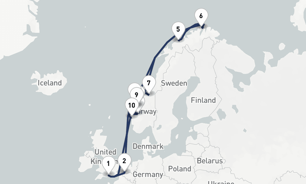 14 days, round-trip Norwegian Fjords Arctic Circle 15日間
