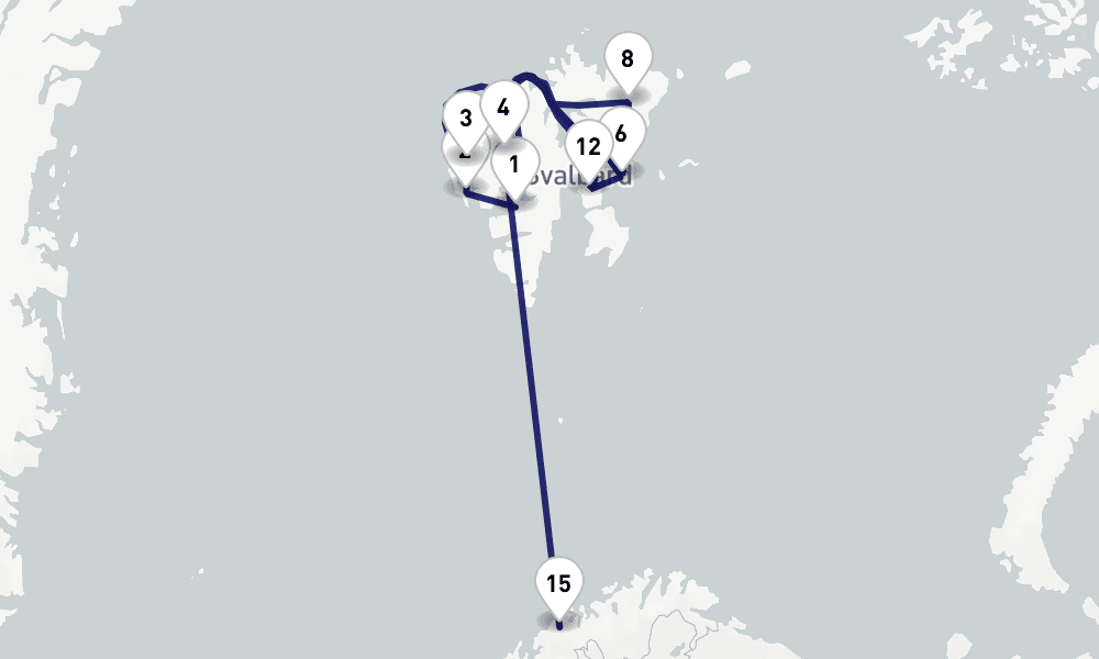 13 days, one-way from Longyearbyen to Tromso 14日間